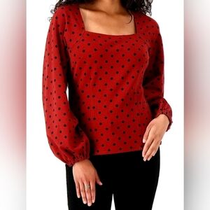 Girl With Curves Ponte Square Neck Blouse  - Burgundy Marsala Dot, XL, NWOT